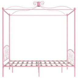 Berkfield Canopy Bed Frame Pink Metal 180X200 Cm 6Ft Super King - thumbnail 4