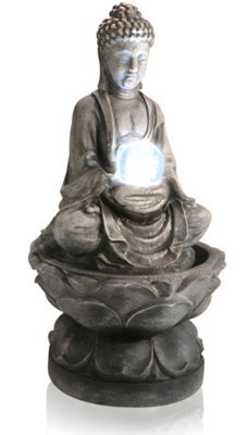 Primrose Buddha And Crystal Ball Water Feature Fountain With Led Lights Indoor Outdoor Use H66Cm - image 1