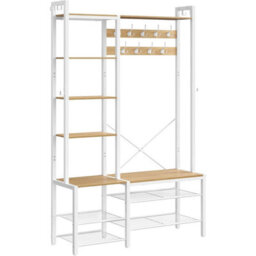 Entryway Bench, Hall Tree Shoe Rack, Coat Rack Storage, Multi Hook Organizer, Large Size, Golden Oak And Cloud White - thumbnail 6