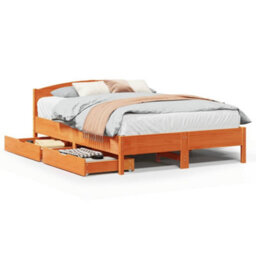 Berkfield Bed Frame Without Mattress Wax Brown 150X200 Cm King Size Solid Wood Pine - thumbnail 2