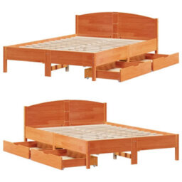 Berkfield Bed Frame Without Mattress Wax Brown 150X200 Cm King Size Solid Wood Pine - thumbnail 9