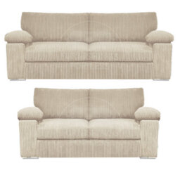 Furnishings For Less UK Delta Fabric Sofa Suite Padded Arms Jumbo Cord 3 And 2 Seater Cream - thumbnail 1