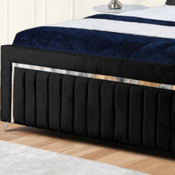 UKBEDFURNITURE Chrome Edge Black Plush Valvet Upholstered Bed Frame - Slatted Base With 10 Inch Orthopedic Mattress - 48 Inch Headboard - thumbnail 3