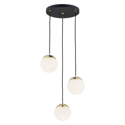 Luminosa Lighting Luminosa Livia Cluster Pendant Ceiling 3 Light Opal Matt, Black Structure, Brass Steel Ip44 - image 1