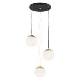 Luminosa Lighting Luminosa Livia Cluster Pendant Ceiling 3 Light Opal Matt, Black Structure, Brass Steel Ip44 - thumbnail 1