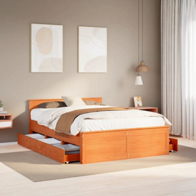 Vidaxl Bed Frame Without Mattress With Headboard Wax Brown 140X200 Cm Solid Wood Pine - image 1