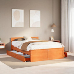 Vidaxl Bed Frame Without Mattress With Headboard Wax Brown 140X200 Cm Solid Wood Pine