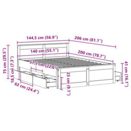 Vidaxl Bed Frame Without Mattress With Headboard Wax Brown 140X200 Cm Solid Wood Pine - thumbnail 3