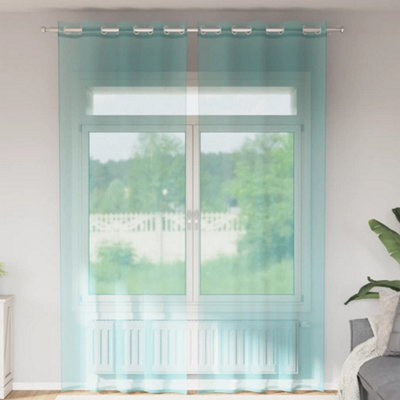 Walplus Voile Curtains With Grommets 2 Pcs Turquoise - image 1