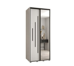 Arte Elegant White Cannes Xiii Mirrored Sliding Wardrobe H2050mm W1200mm D600mm With Custom Black Steel Handles And Decorative Strips