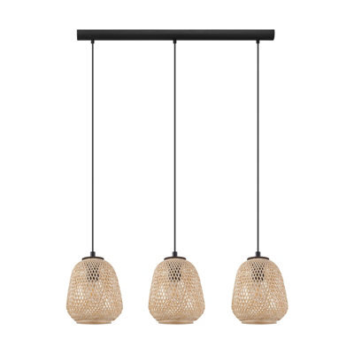 Stylish Round Wicker Pendant Light For Kitchen Island - 3 X 40W E27 - image 1