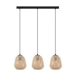 Stylish Round Wicker Pendant Light For Kitchen Island - 3 X 40W E27 - thumbnail 1