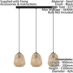 Stylish Round Wicker Pendant Light For Kitchen Island - 3 X 40W E27 - thumbnail 2