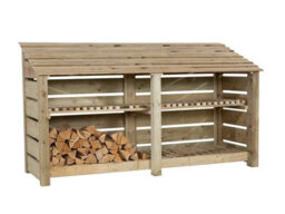 Arbor Garden Solutions Slatted Wooden Log Store With Kindling Shelf W-227Cm, H-126Cm, D-88Cm - Natural (Light Green) Finish - thumbnail 4