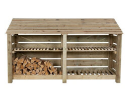 Arbor Garden Solutions Slatted Wooden Log Store With Kindling Shelf W-227Cm, H-126Cm, D-88Cm - Natural (Light Green) Finish - thumbnail 1