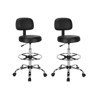 2 Pcs Faux Leather Upholstered Rolling Stool Ergonomic Drafting Chair - image 1