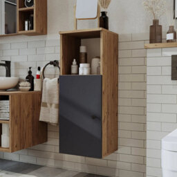 Roomart Lotus Wall Mounted Bathroom Towel Storage Cabinet 90Cm High In Anthracite And Oak Finish