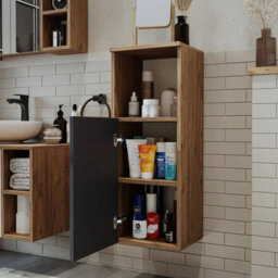 Roomart Lotus Wall Mounted Bathroom Towel Storage Cabinet 90Cm High In Anthracite And Oak Finish - thumbnail 2