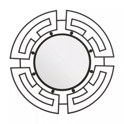 Orsina Black Round Wall Mirror, Geometric Metal Frame With Inky Black Finish, Traveller Fusion Statement Wall Décor - image 1