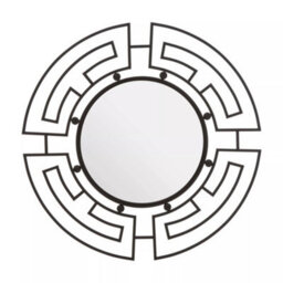 Orsina Black Round Wall Mirror, Geometric Metal Frame With Inky Black Finish, Traveller Fusion Statement Wall Décor