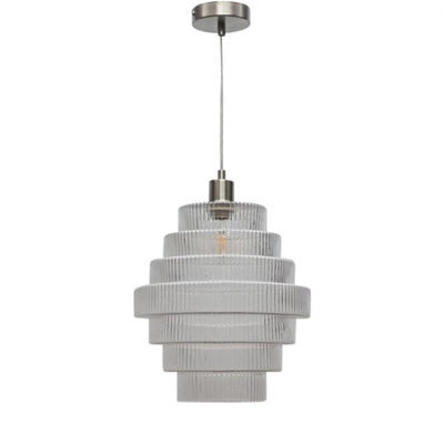 First Choice Lighting Benson - 7 Tier Large Clear Glass & Satin Nickel Ceiling Pendant Light - image 1