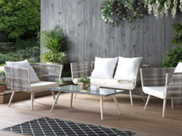Beliani Garden Lounge Set With Table 4 Seater Ragusa Pe Rattan Off-White - thumbnail 2