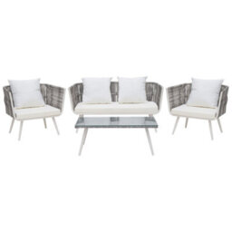 Beliani Garden Lounge Set With Table 4 Seater Ragusa Pe Rattan Off-White - thumbnail 1