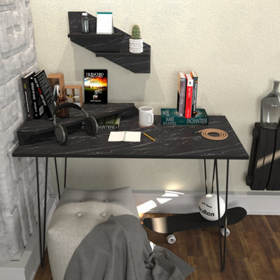 Decorotika Desalvo Study And Writing Desk Black Marble Effect And Black - image 1