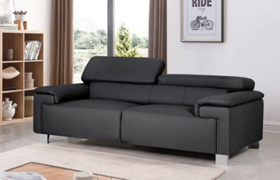 Genuine Leather Black 3 Seater Sofa - image 1