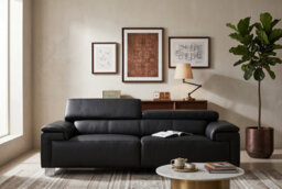 Genuine Leather Black 3 Seater Sofa - thumbnail 6