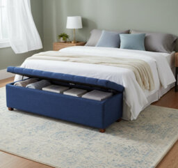 Linoso Chesterfield Midnight Blue Ottoman Storage Box With Square Wooden Legs - Upholstered Blanket Box (180W X 40D X 45H Cm) - thumbnail 3