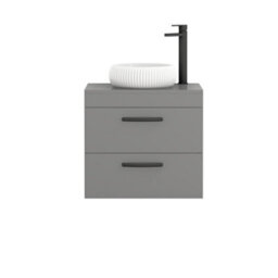 Royal Bathrooms Turin 800mm Wall Mounted Bathroom Vanity Unit With Sink 2 Drawer Indigo Grey Gloss & Milan Countertop Basin - thumbnail 5
