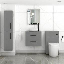 Royal Bathrooms Turin 800mm Wall Mounted Bathroom Vanity Unit With Sink 2 Drawer Indigo Grey Gloss & Milan Countertop Basin - thumbnail 3