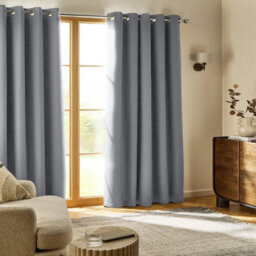 Ameha Silver 100%blackout Eyelet Curtains-Energy Efficient Linen Texture Thermal Insulated Bedroom Ready Made Ringtop Curtains 66'x72' - thumbnail 5