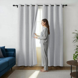 Ameha Silver 100%blackout Eyelet Curtains-Energy Efficient Linen Texture Thermal Insulated Bedroom Ready Made Ringtop Curtains 66'x72' - thumbnail 2