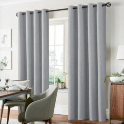 Ameha Silver 100%blackout Eyelet Curtains-Energy Efficient Linen Texture Thermal Insulated Bedroom Ready Made Ringtop Curtains 66'x72'