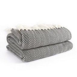 Ehc Herringbone Lightweight Soft Warm Wool  Feel Acrylic Throws For Sofa Blanket - Black - thumbnail 3