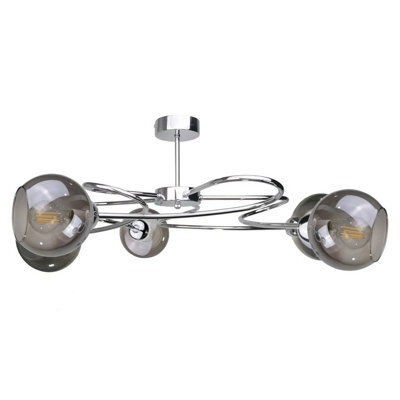 Luminosa Lighting Luminosa Blom Multi Arm Semi Flush Ceiling Light Silver, 65Cm, 5X E27