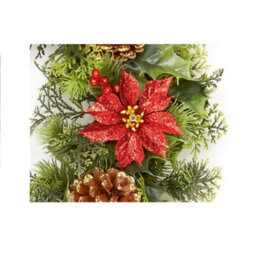 Premier Decorations Limited Red Dressed Artificial Christmas Wreath Door Decoration Poinsettia Cones 45Cm - thumbnail 4