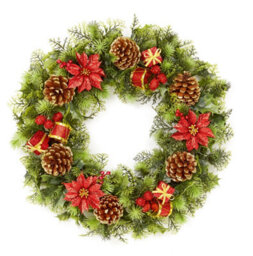 Premier Decorations Limited Red Dressed Artificial Christmas Wreath Door Decoration Poinsettia Cones 45Cm - thumbnail 1