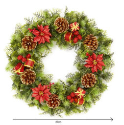 Premier Decorations Limited Red Dressed Artificial Christmas Wreath Door Decoration Poinsettia Cones 45Cm - thumbnail 5