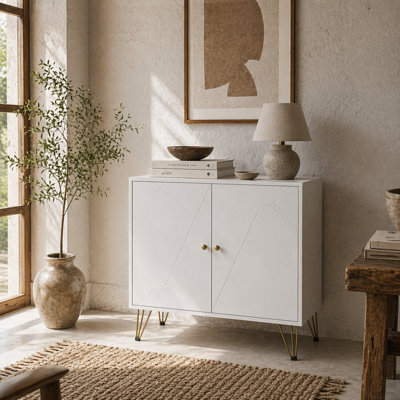 Wyld Haus Vifiva White Slim Sideboard With Gold Hairpin Legs, 2 Doors, 800mm W - image 1