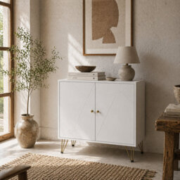 Wyld Haus Vifiva White Slim Sideboard With Gold Hairpin Legs, 2 Doors, 800mm W