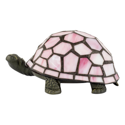 Happy Homewares Classic And Quirky Soft Pink Stained Glass Tiffany Tortoise Table Lamp - image 1