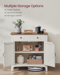 Songmics Sideboard, Storage Cabinet With Drawer, Kitchen Cabinet With Doors And Height Adjustable Shelf, Rustic White & Honey Brown - thumbnail 4