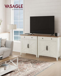 Songmics Sideboard, Storage Cabinet With Drawer, Kitchen Cabinet With Doors And Height Adjustable Shelf, Rustic White & Honey Brown - thumbnail 3