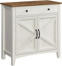 Songmics Sideboard, Storage Cabinet With Drawer, Kitchen Cabinet With Doors And Height Adjustable Shelf, Rustic White & Honey Brown - thumbnail 8