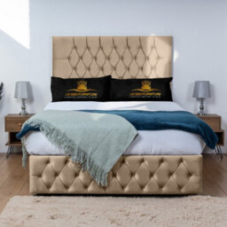 UKBEDFURNITURE Monaco Beige Plush  Divan Bed Base With 26 Inch Headboard - No Storage - thumbnail 1
