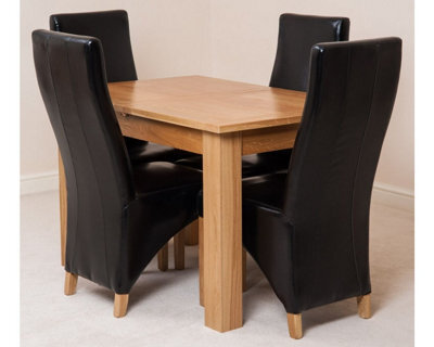 That's Furniture Hampton 120Cm - 160Cm Oak Extending Dining Table And 4 Chairs Dining Set With Lola Black Leather Chairs - image 1