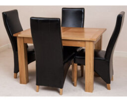 That's Furniture Hampton 120Cm - 160Cm Oak Extending Dining Table And 4 Chairs Dining Set With Lola Black Leather Chairs - thumbnail 2
